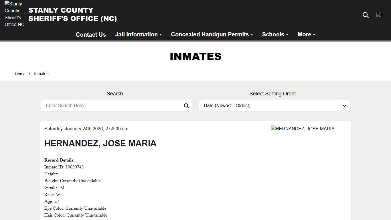 Inmates Stanly County Sheriff’s Office NC